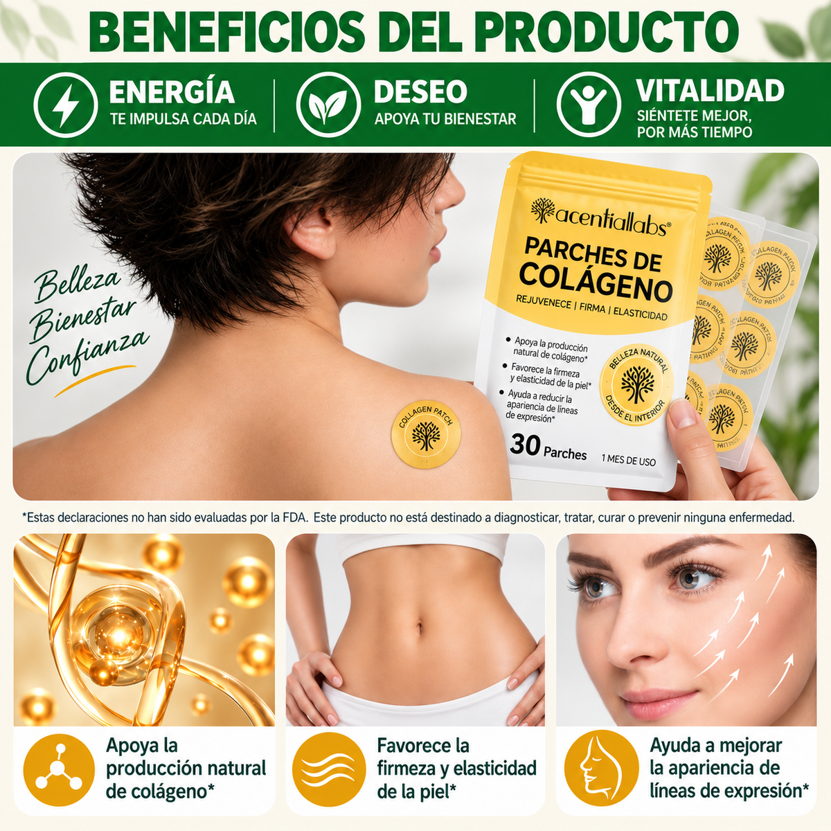 Ingredientes de los parches de colágeno Acentia Labs