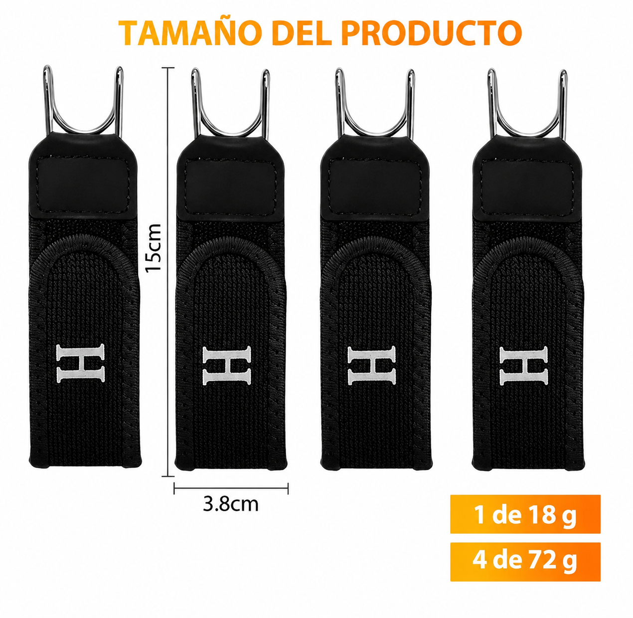 Tamaño del cinturón elástico – 15cm x 3.8cm, set de 4 unidades de 18g cada una