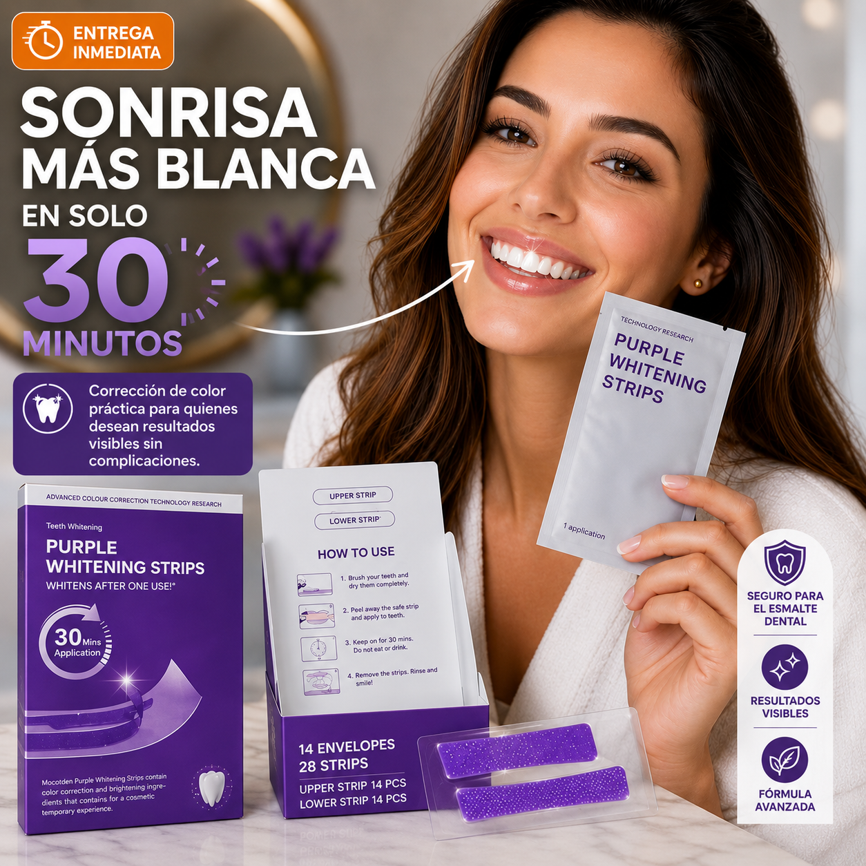 Purple Whitening Strips – Tiras Blanqueadoras con Tecnología PAP+
