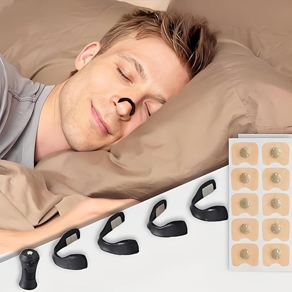 Hombre durmiendo con dilatador nasal