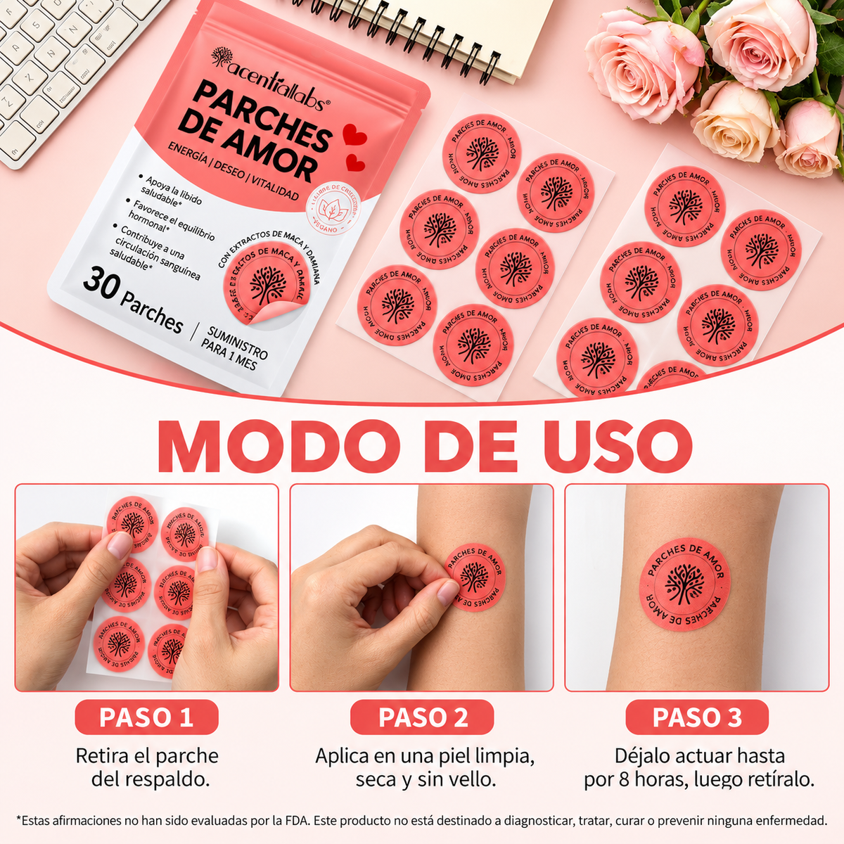 Love Patches Acentia Labs en formato de parche