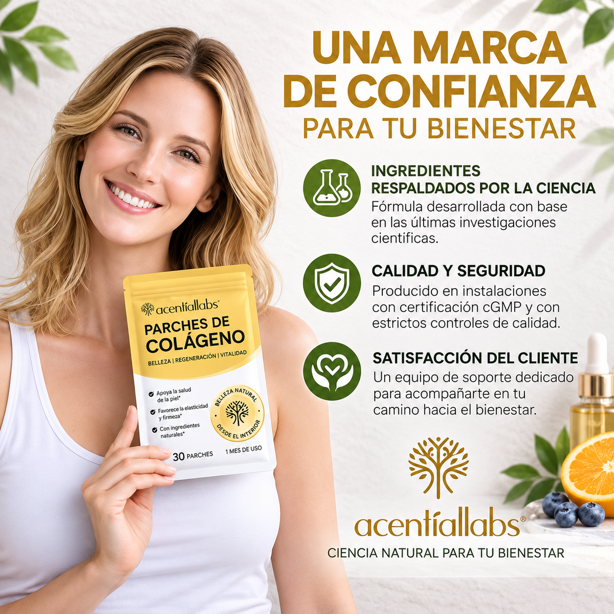 Personas usando parches de colágeno Acentia Labs