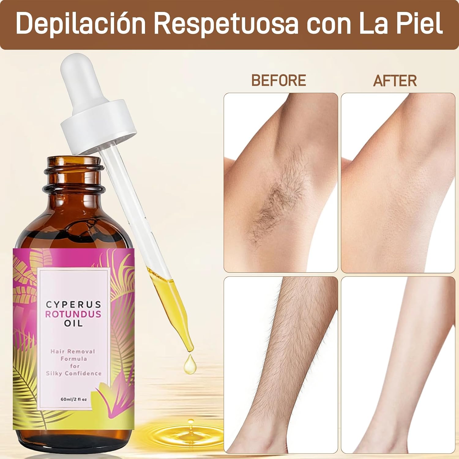 Ingredientes activos: Aloe Vera, Acetil Tripéptido-1, Aceite de Cyperus Rotundus y Aceite de Almendra