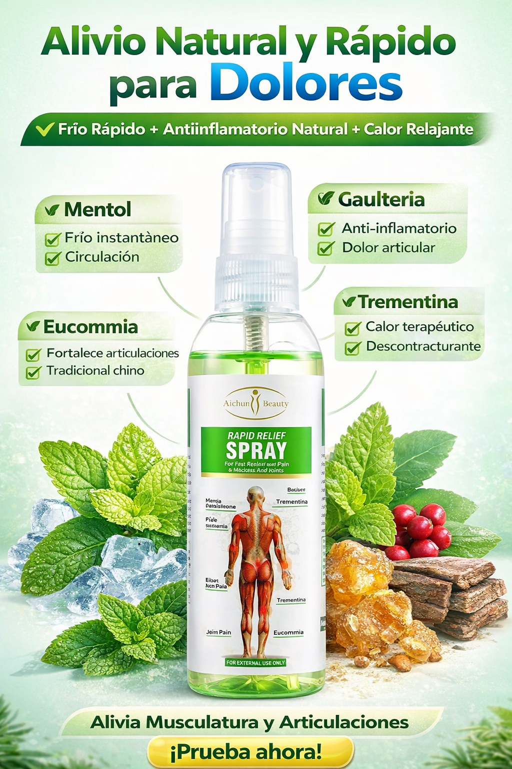 Ingredientes activos: Mentol, Gaulteria, Eucommia y Trementina