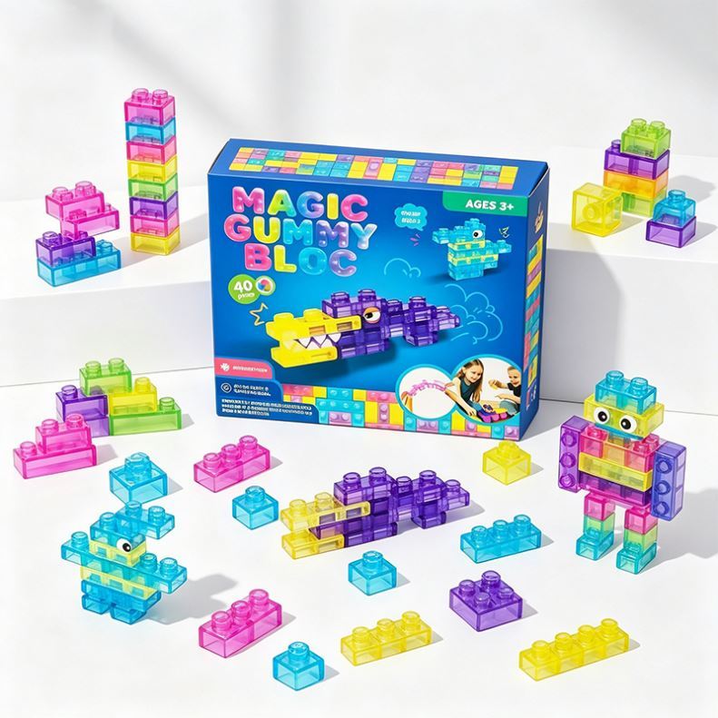 Magic Gummy Bloc – set de 40 piezas con caja y figuras armadas