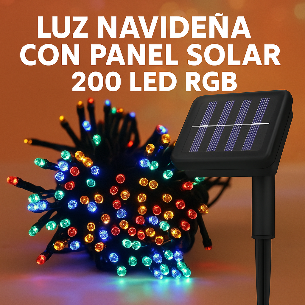 LUZ NAVIDEÑA CON PANEL SOLAR 200 LED RGB
