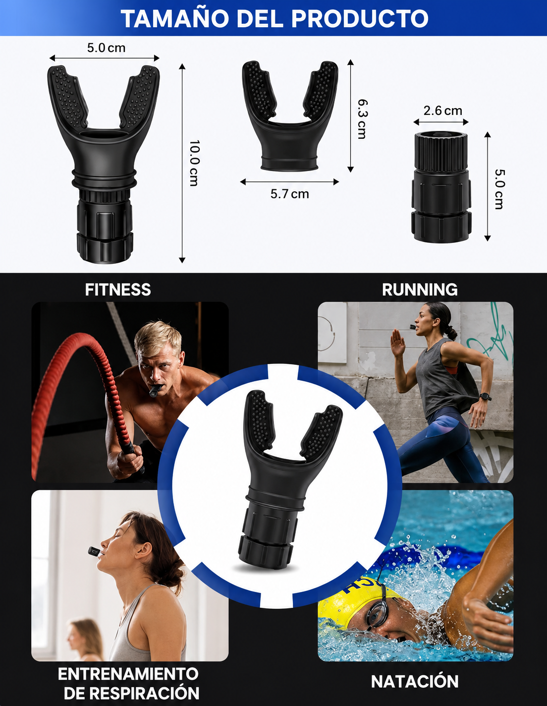 Tamaño del OXYFIT y usos fitness running natación