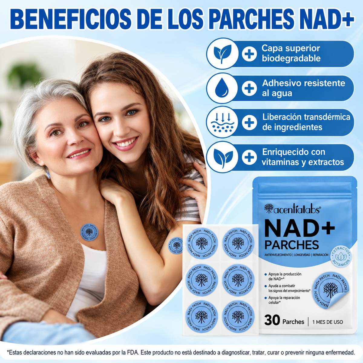 Pack de 30 parches NAD+ Acentia Labs para un mes de uso