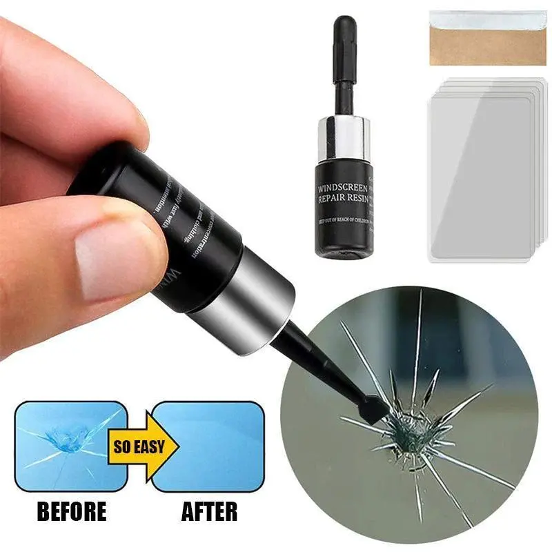 Kit de reparación de parabrisas antes y después