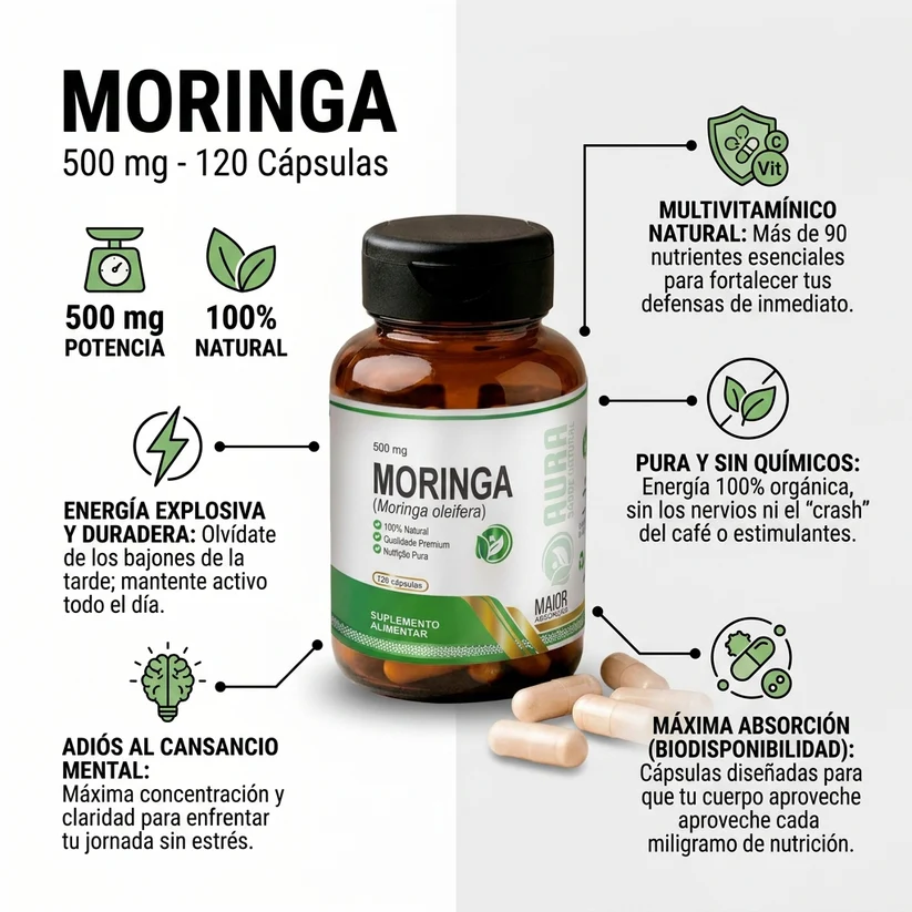 Moringa 500mg 120 cápsulas - beneficios e información nutricional
