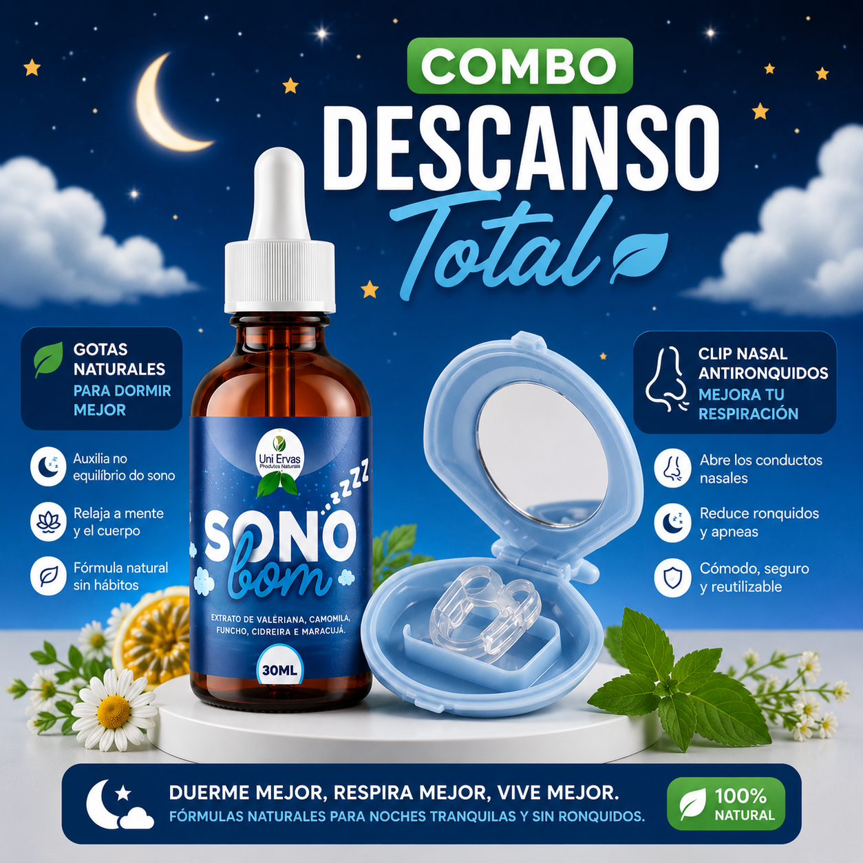 Combo Descanso Total – Gotas Naturales y Clip Nasal Antironquidos