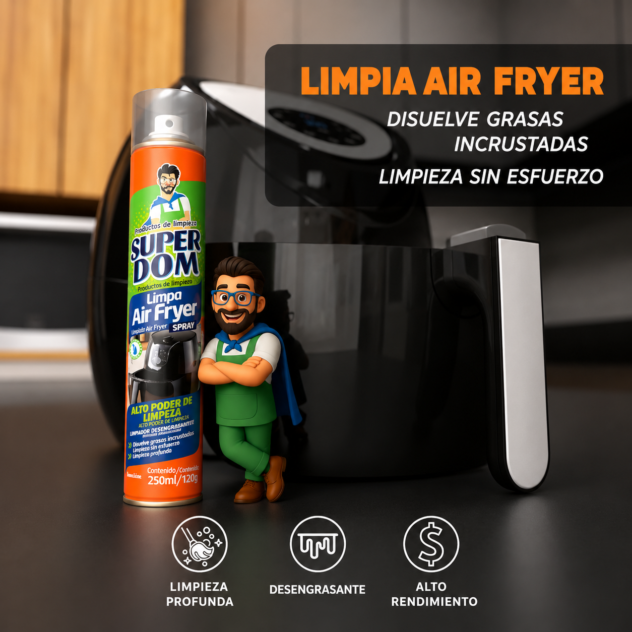 SUPER DOM Limpia Air Fryer - Limpieza profunda y desengrasante
